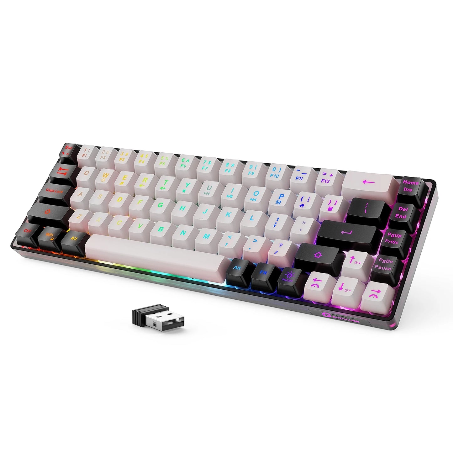 Wireless Gaming Keyboard Rechargeable Backlit Gaming Keyboard 68 Keys Membrane Keyboard for PC English/Spanish Layout