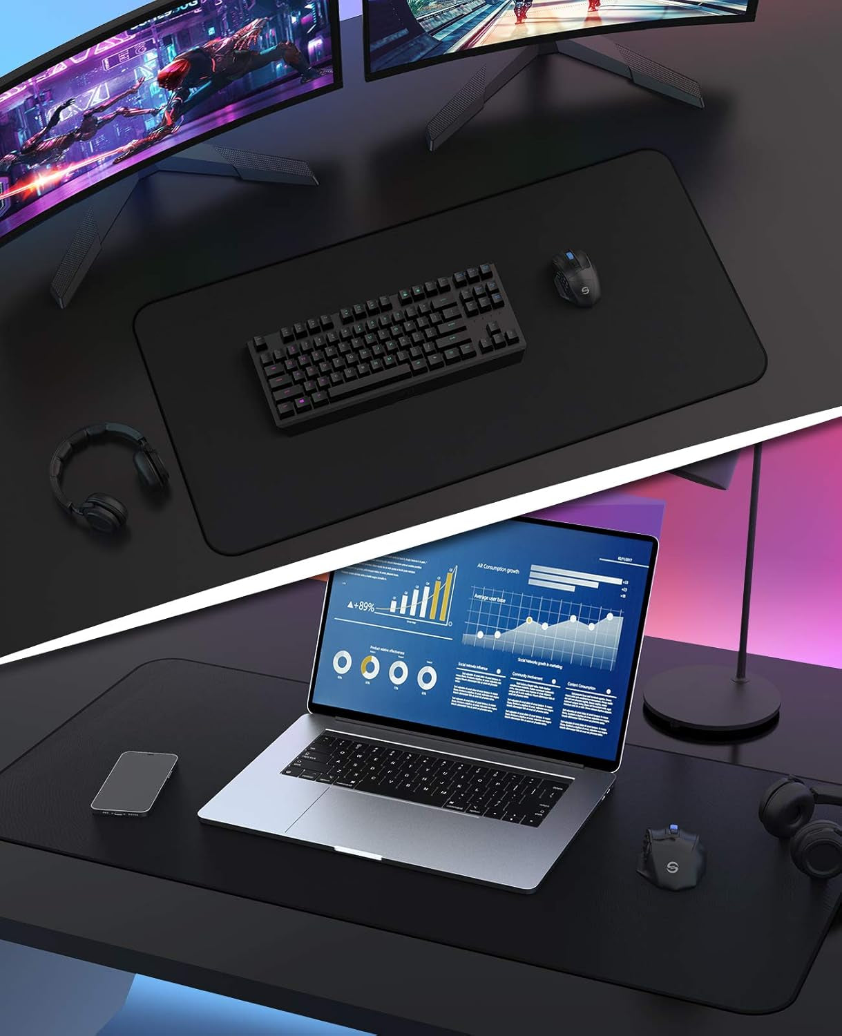 Gaming Mouse Pad, Extended Large Mousepad with Superior Micro-Weave Cloth , Waterproof Keyboard Pad with Stitched Edges, Non-Slip Base, 31.5 X 15.7 Inch, XXL, Black