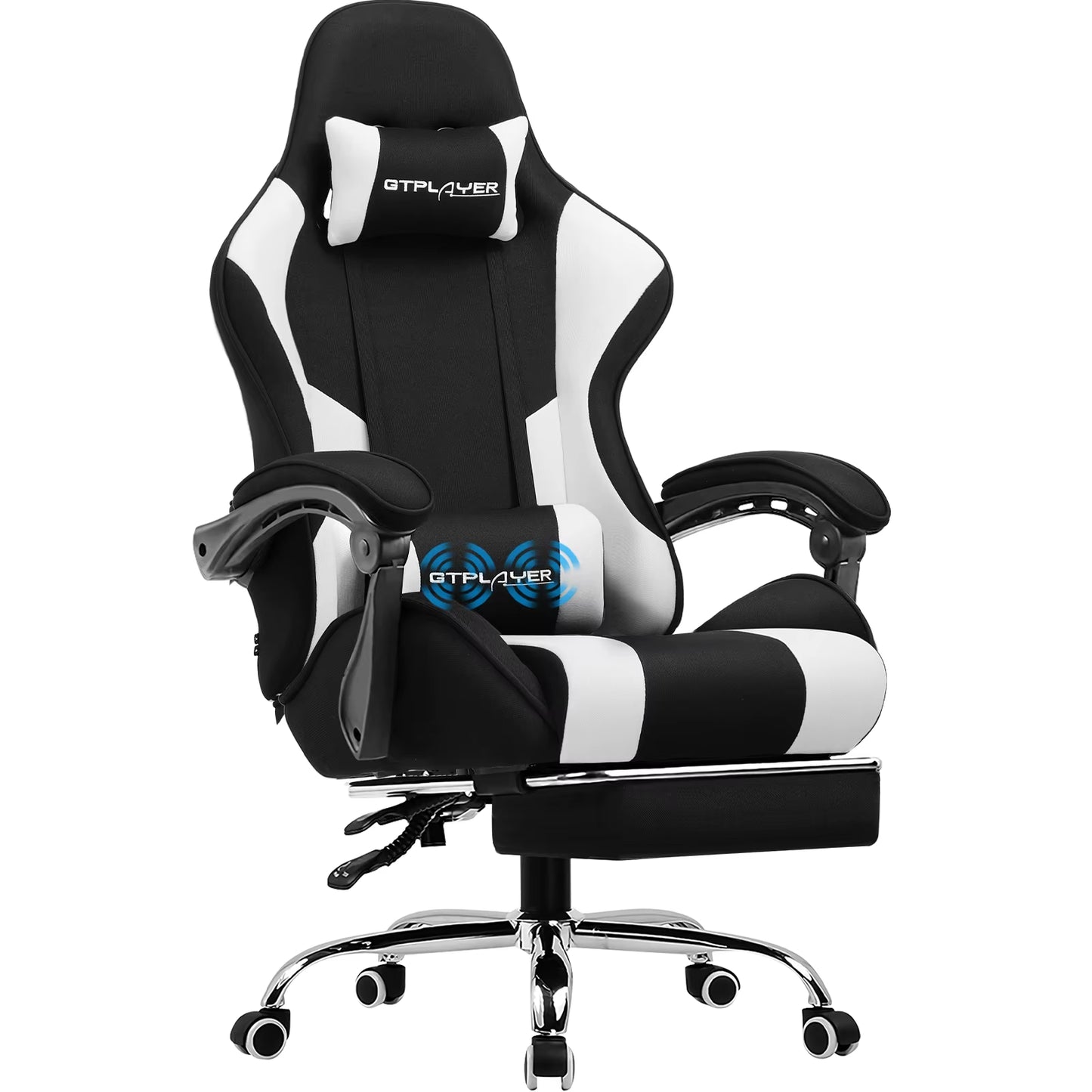 Gaming Chair with Footrest, Lumbar Support, Adjustable Height, Swivel, Headrest for Office/Gaming