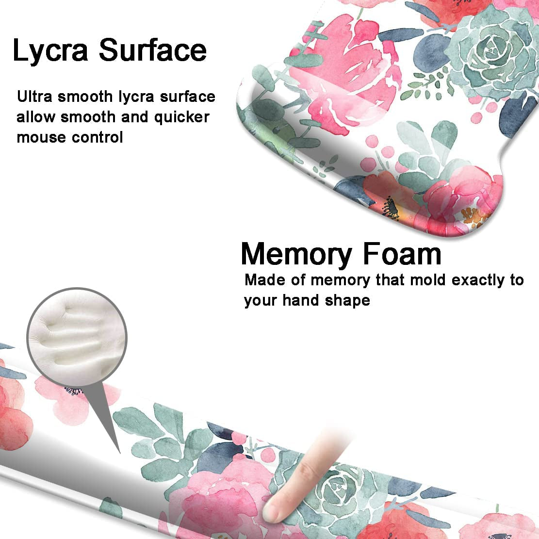Keyboard Wrist Rest Pad and Mouse Wrist Rest Support, Comfort Wrist Rest Pad with Non-Slip Rubber Base & Memory Foam Support for Working Gaming Fatigue Pain Relief Pink Floral
