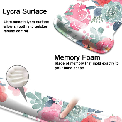 Keyboard Wrist Rest Pad and Mouse Wrist Rest Support, Comfort Wrist Rest Pad with Non-Slip Rubber Base & Memory Foam Support for Working Gaming Fatigue Pain Relief Pink Floral