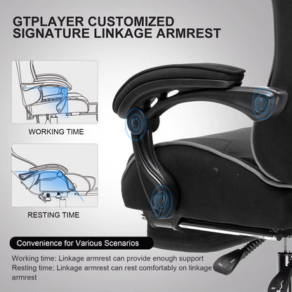 Gaming Chair with Footrest, Lumbar Support, Adjustable Height, Swivel, Headrest for Office/Gaming