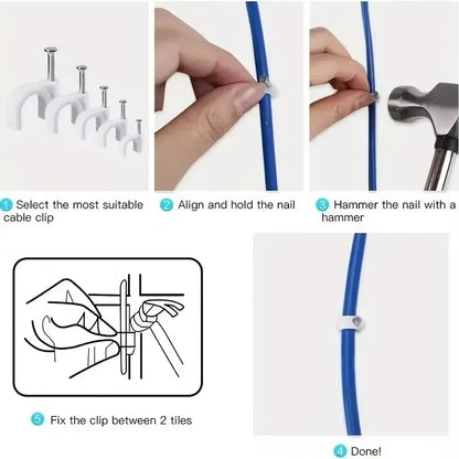100Pcs Cable Clips 4/6/8/10Mm Cable Wire Clips Nail in Cable Clips Cable Tacks Coaxial Nail Clamps Cable Nails for Cords Cable