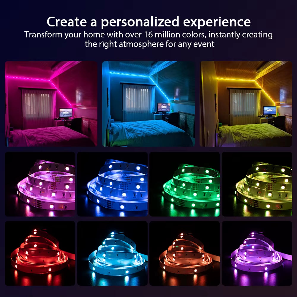 Colorrgb, LED RGB Strip Light, APP Control Color Changing LED SMD 5050 RGB Light Strips with RF Remote for for Rooms, Party