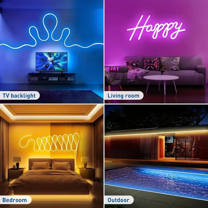 DC24V 30M Waterproof RGB LED Neon Rope Lights Color Change Music Sync with App/Remote Control Flexible Lamp for Indoor Outdoor