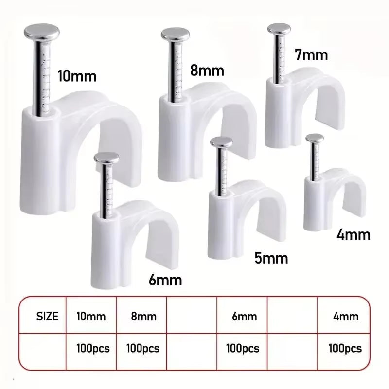 100Pcs Cable Clips 4/6/8/10Mm Cable Wire Clips Nail in Cable Clips Cable Tacks Coaxial Nail Clamps Cable Nails for Cords Cable