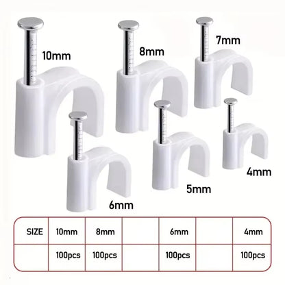 100Pcs Cable Clips 4/6/8/10Mm Cable Wire Clips Nail in Cable Clips Cable Tacks Coaxial Nail Clamps Cable Nails for Cords Cable