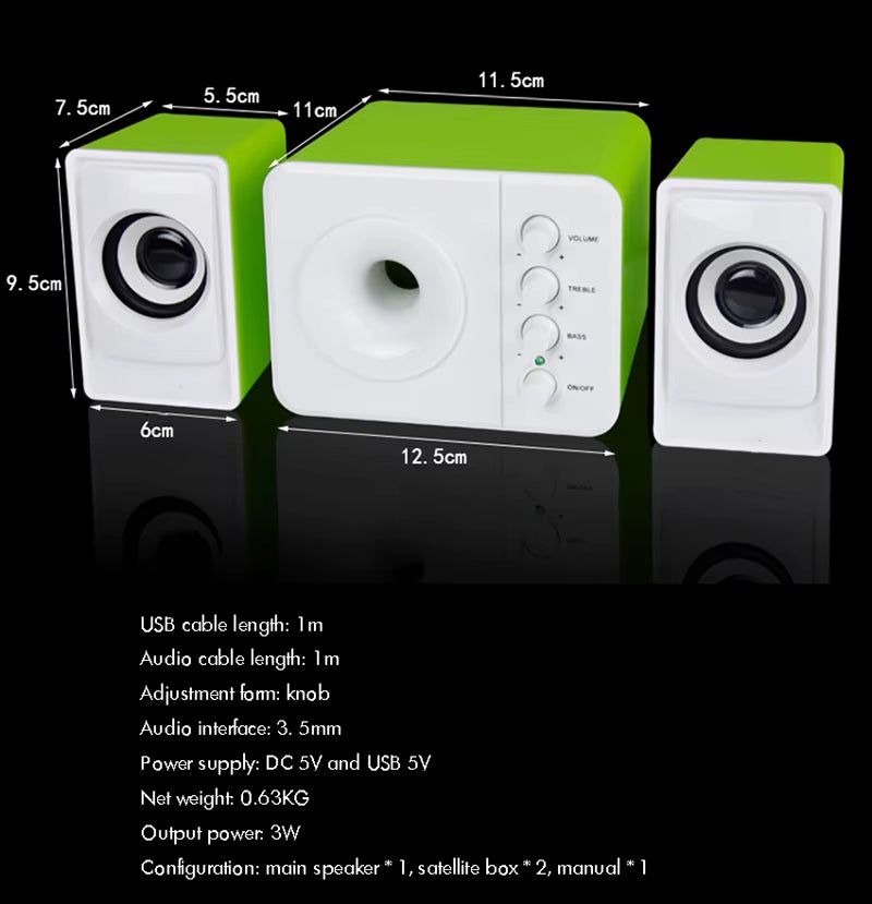 2.1 Usb-Powered Desktop Speakers, Knob Control, Computer Stereo Speaker with Subwoofer Gaming and Multimedia PC Speakers