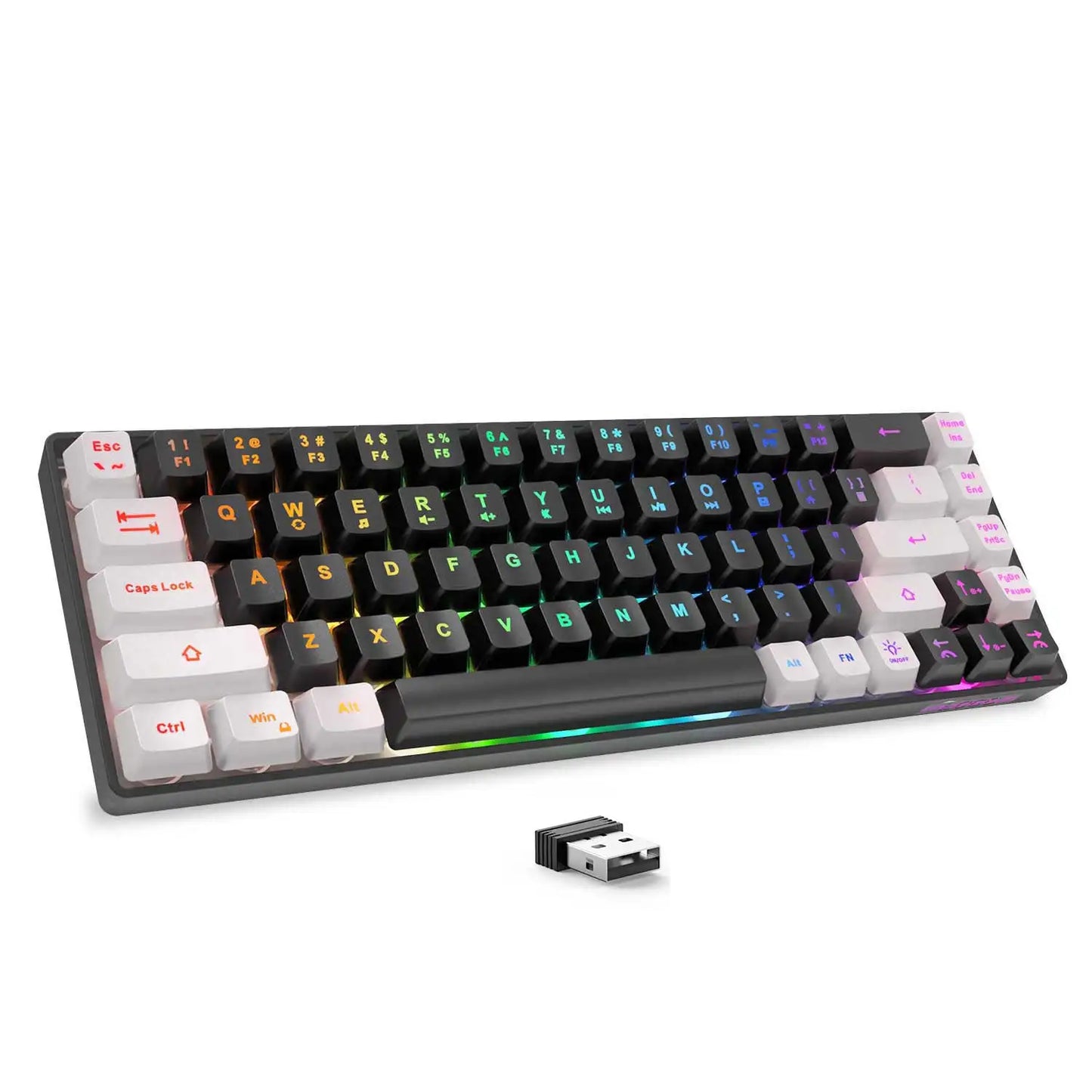 Wireless Gaming Keyboard Rechargeable Backlit Gaming Keyboard 68 Keys Membrane Keyboard for PC English/Spanish Layout