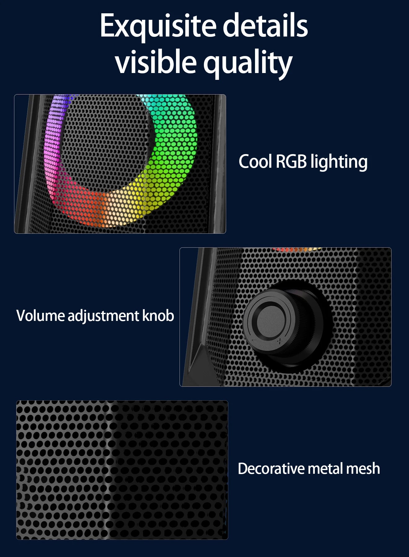 Desktop Speakers, 2.0 Channel PC Computer Hifi Stereo Gaming Speaker with Colorful LED Light Modes, Enhanced Bass
