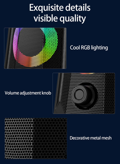 Desktop Speakers, 2.0 Channel PC Computer Hifi Stereo Gaming Speaker with Colorful LED Light Modes, Enhanced Bass