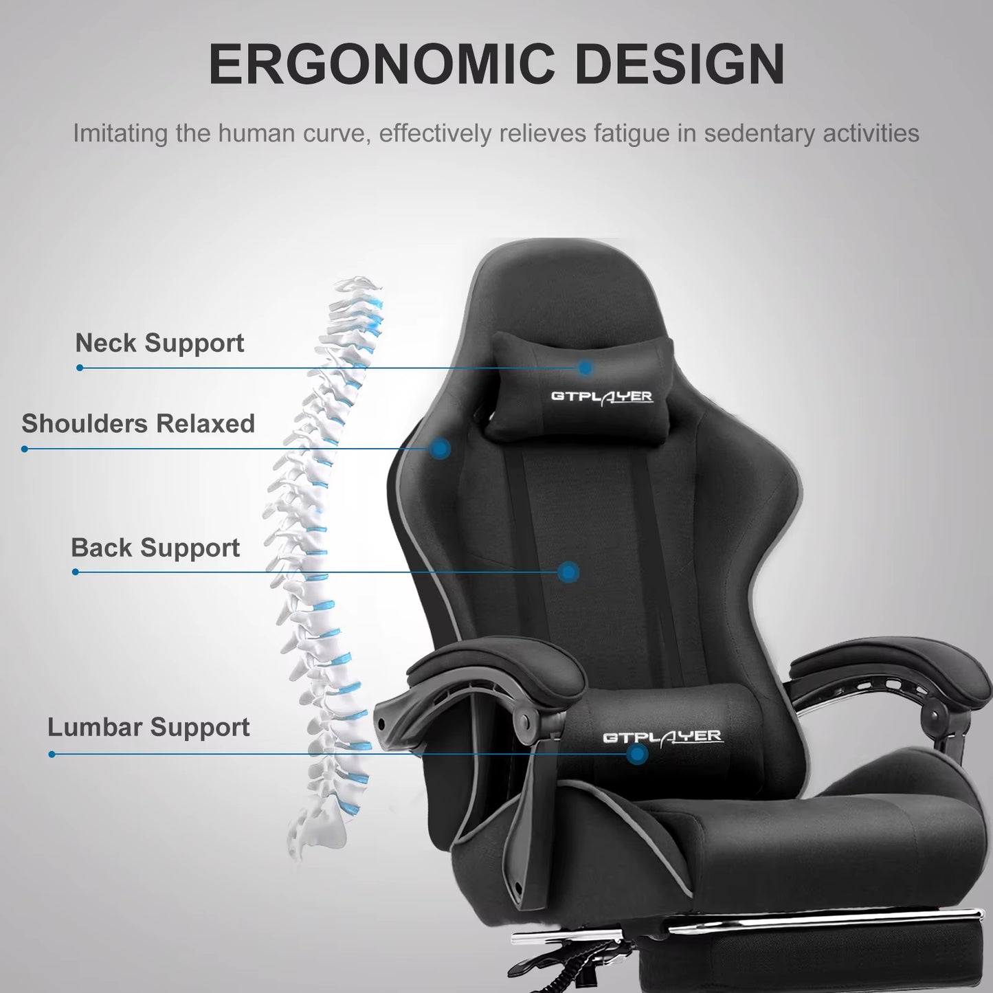 Gaming Chair with Footrest, Lumbar Support, Adjustable Height, Swivel, Headrest for Office/Gaming