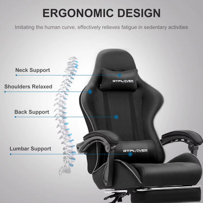 Gaming Chair with Footrest, Lumbar Support, Adjustable Height, Swivel, Headrest for Office/Gaming
