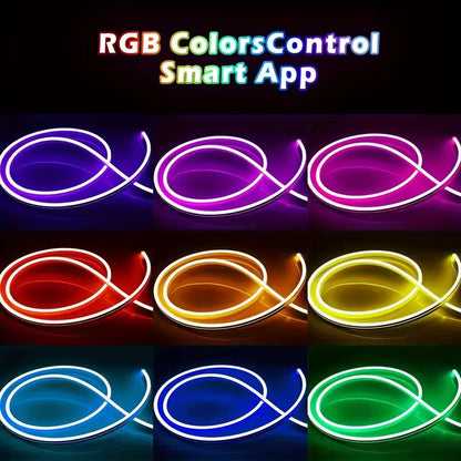 DC24V 30M Waterproof RGB LED Neon Rope Lights Color Change Music Sync with App/Remote Control Flexible Lamp for Indoor Outdoor