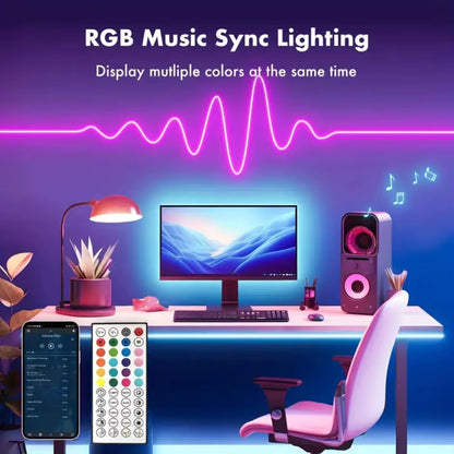 DC24V 30M Waterproof RGB LED Neon Rope Lights Color Change Music Sync with App/Remote Control Flexible Lamp for Indoor Outdoor