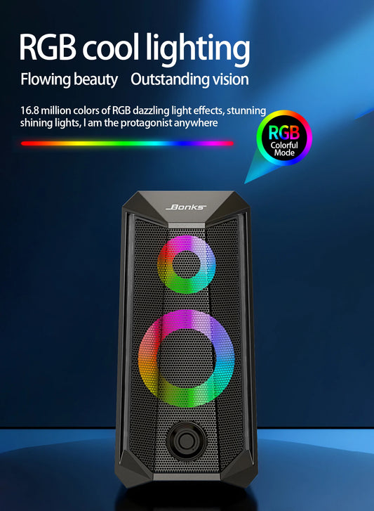 Desktop Speakers, 2.0 Channel PC Computer Hifi Stereo Gaming Speaker with Colorful LED Light Modes, Enhanced Bass