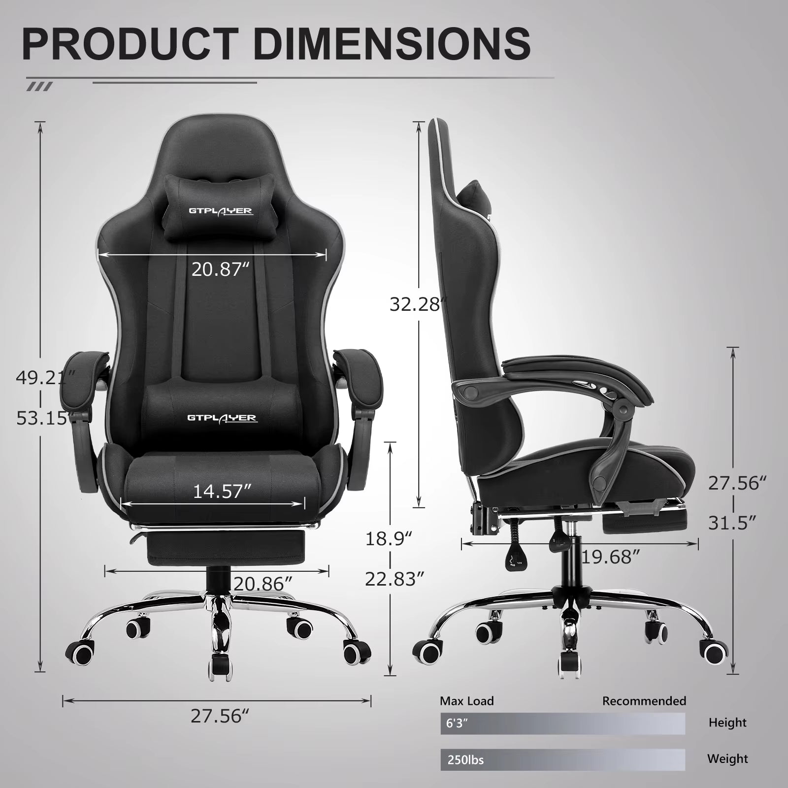 Gaming Chair with Footrest, Lumbar Support, Adjustable Height, Swivel, Headrest for Office/Gaming