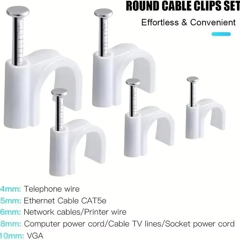 100Pcs Cable Clips 4/6/8/10Mm Cable Wire Clips Nail in Cable Clips Cable Tacks Coaxial Nail Clamps Cable Nails for Cords Cable