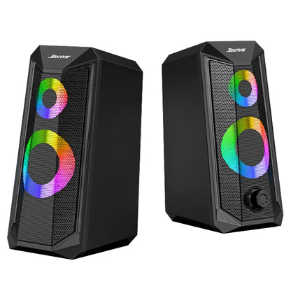 Desktop Speakers, 2.0 Channel PC Computer Hifi Stereo Gaming Speaker with Colorful LED Light Modes, Enhanced Bass