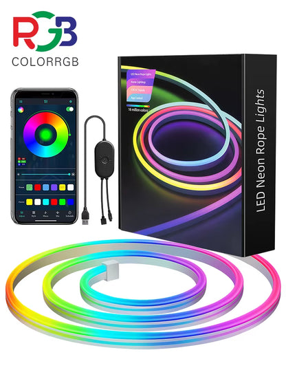 Led Neon RGB Rope Light - 10M RGB Flexible Lights Strip Gaming Light Music Sync Neon Strip Lights DIY Design App Control Neon